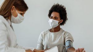 Patient wearing mask